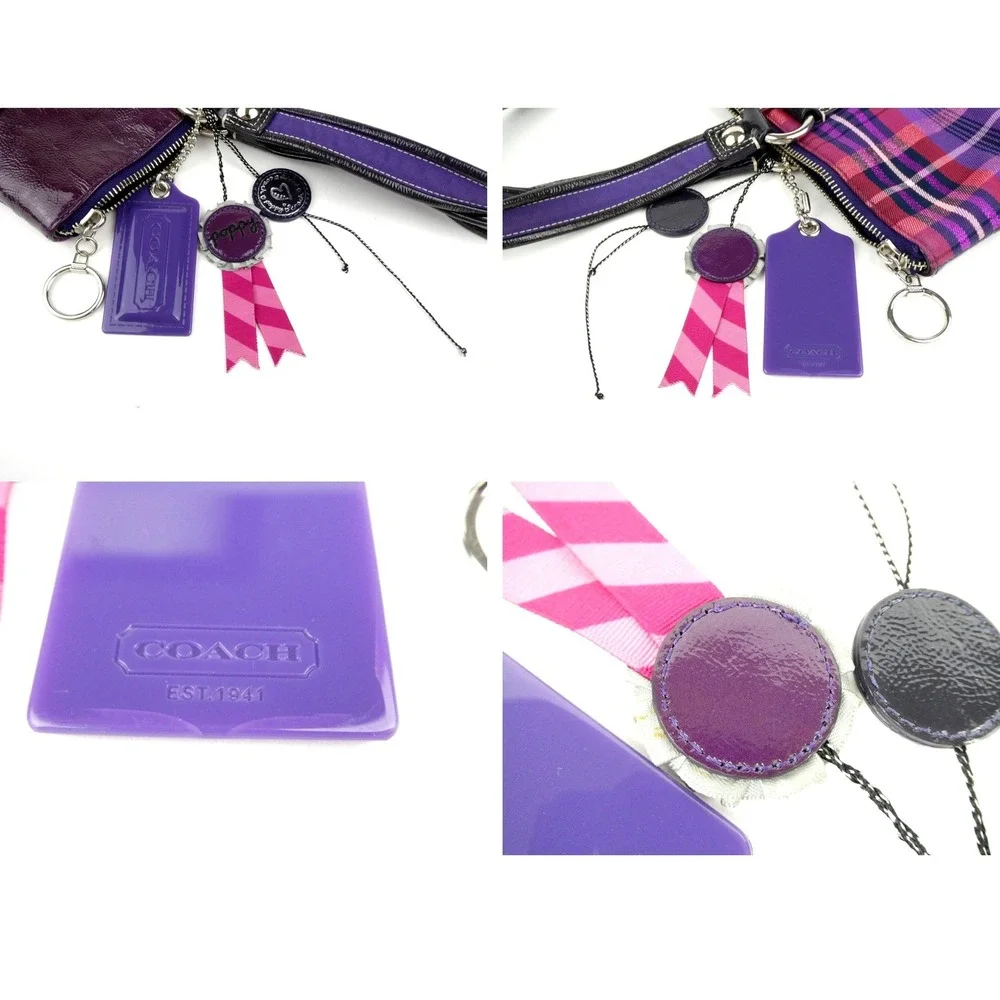 Coach Poppy Purple Plaid Large Shoulder Bag Tote 15886